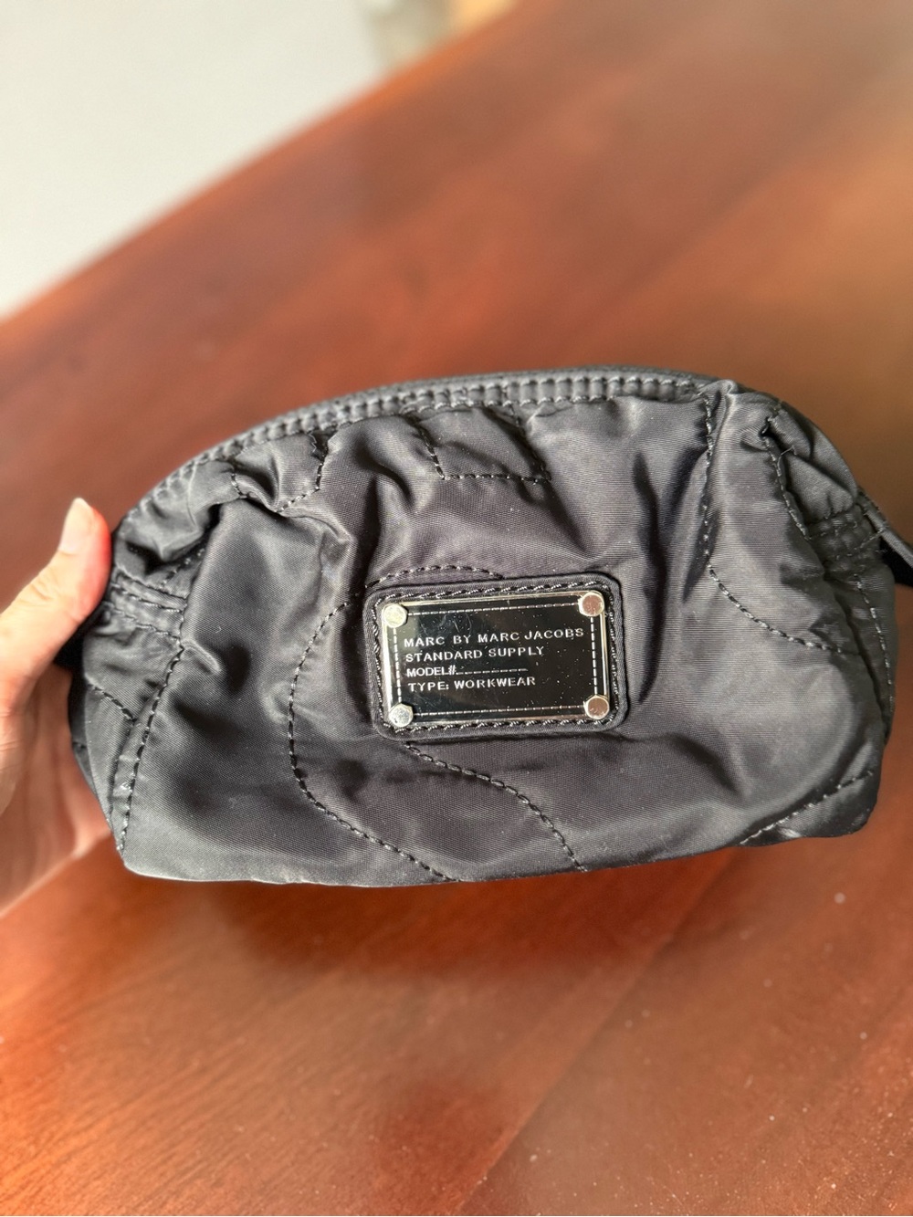 Marc by Marc Jacobs Black Quilted Nylon Cosmetic Pouch with Logo Plate